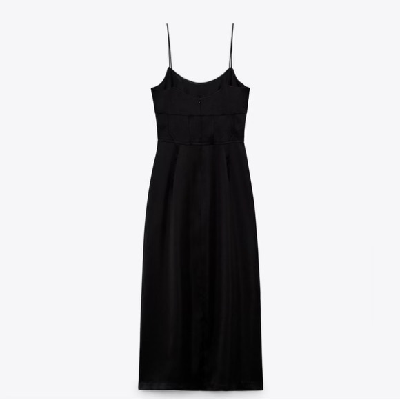 Zara Women’s High Slit Black Satin Corset Midi Dress - Picture 6 of 12